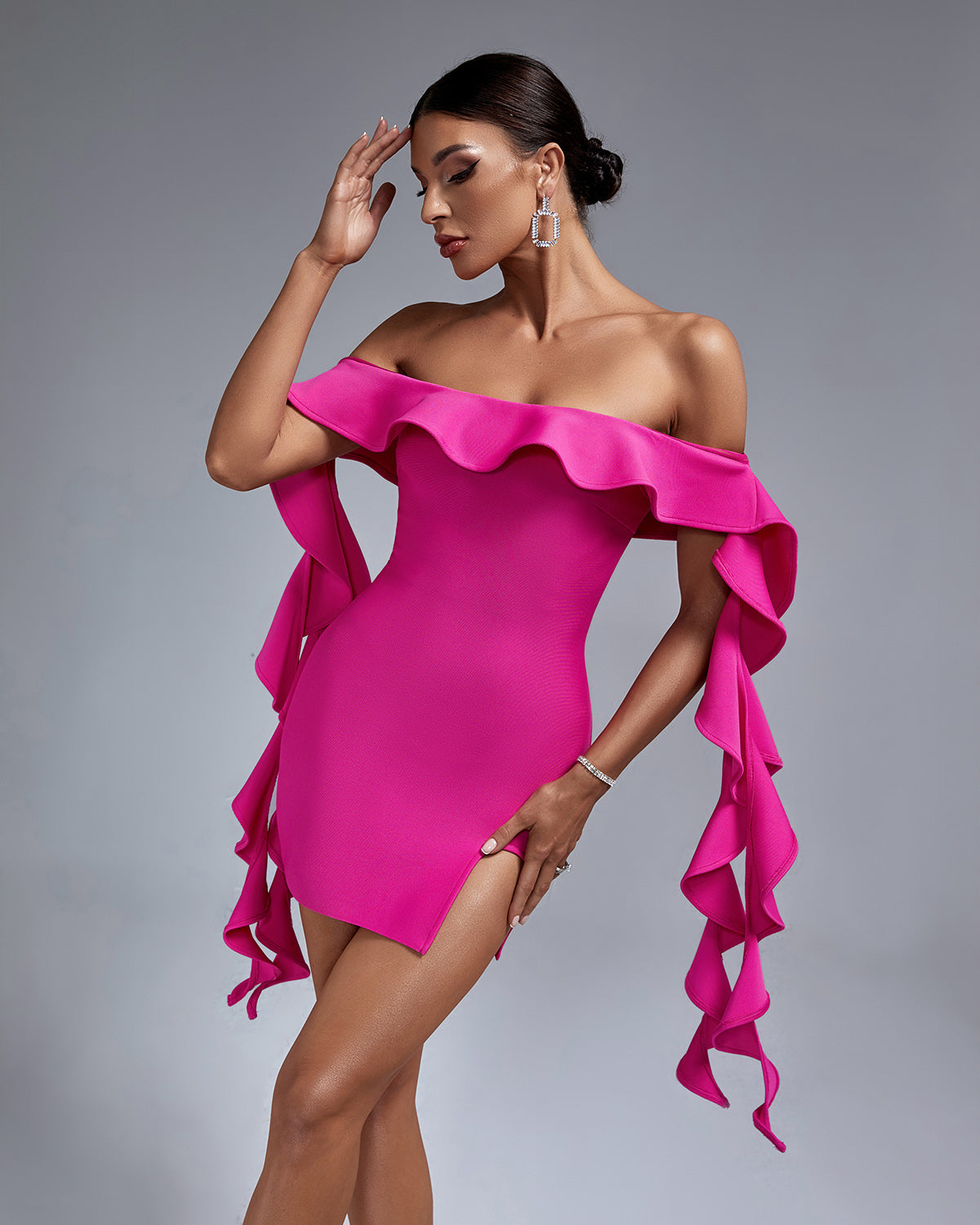 Off Shoulder Ruffle Mini Bandage Dress