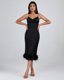Strappy Backless Feather Trim Midi Dress