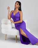 V Neck Pleated Backless Bodycon Dress