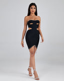 Crystal Chain Cutout Mini Bandage Dress