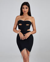 Crystal Chain Cutout Mini Bandage Dress