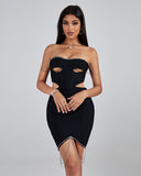 Crystal Chain Cutout Mini Bandage Dress