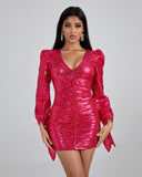 V Neck Sparkle Sequin Mini Dress