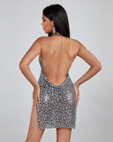 Leopard Metallic Mesh Mini Dress