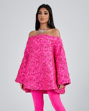 Off Shoulder Jacquard Loose Fitting Dress