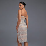 Strappy Sleeveless Tassels Midi Bodycon Dress