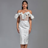 Off Shoulder Pleated Midi Elegant Bodycon Dress