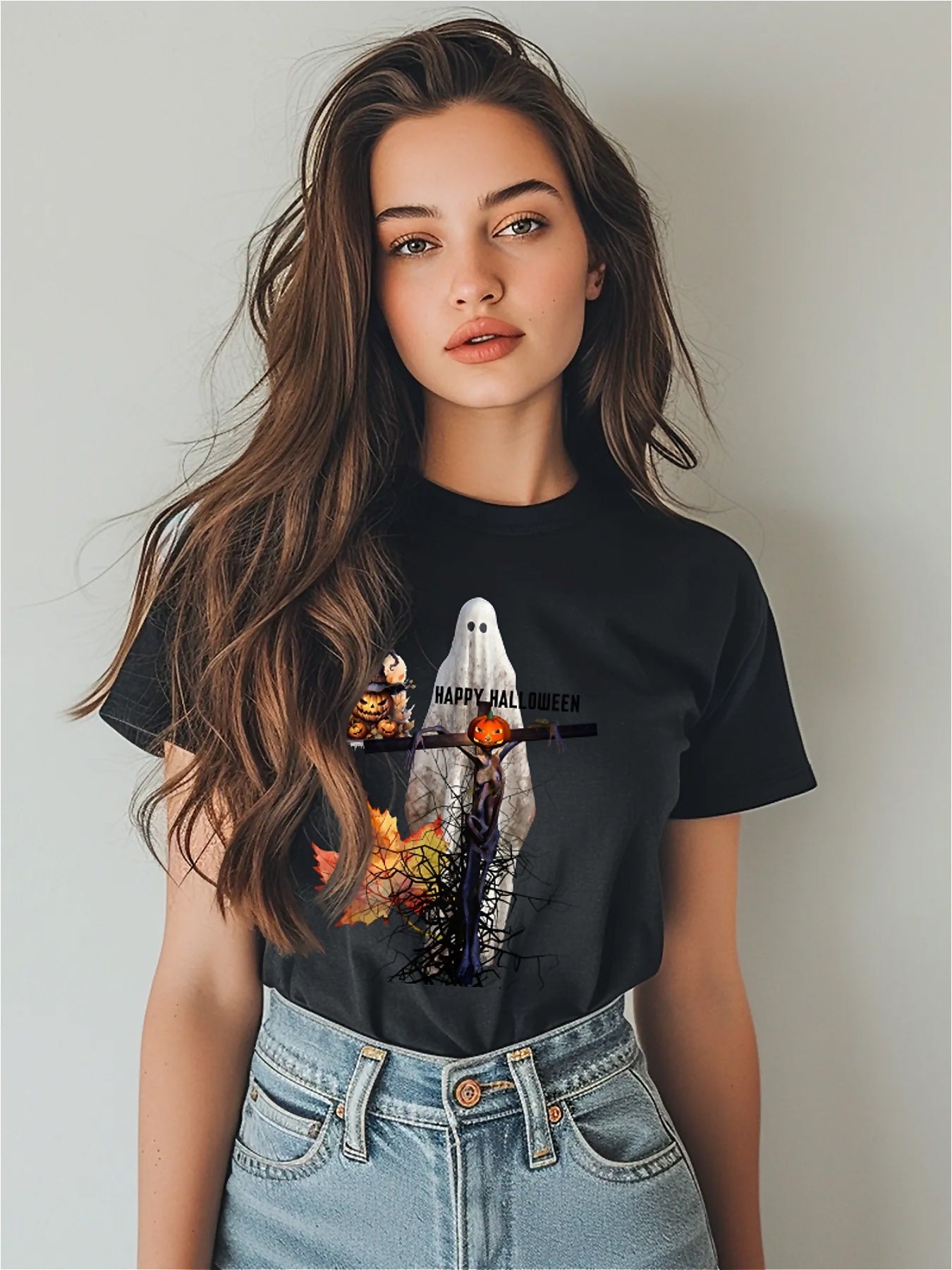 Earkoha Graphic T Shirts for Women Summer Casual Halloween Printed Tee Cotton Tops Loose Fit