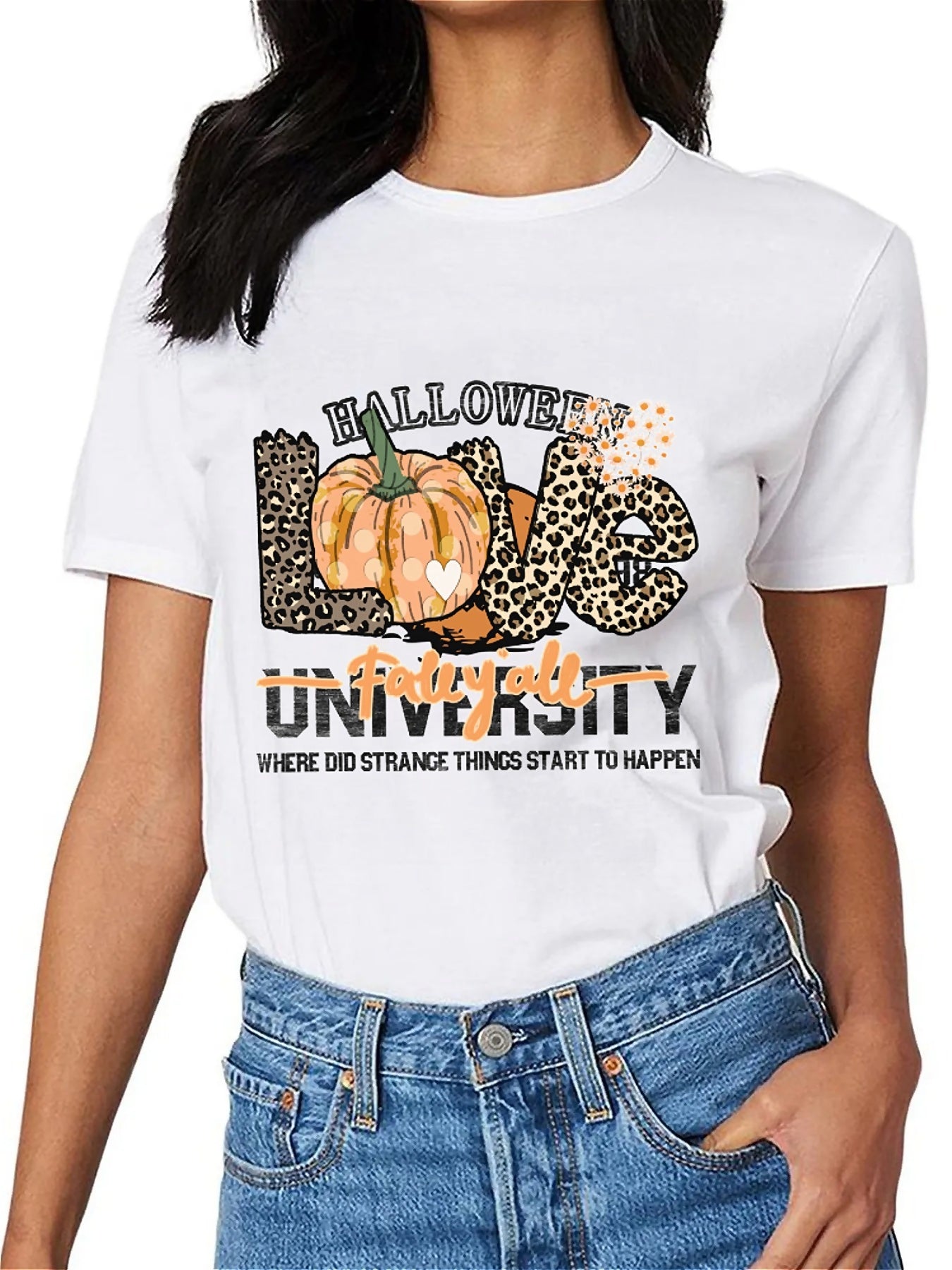 Earkoha Graphic T Shirts for Women Summer Casual Halloween Printed Tee Cotton Tops Loose Fit