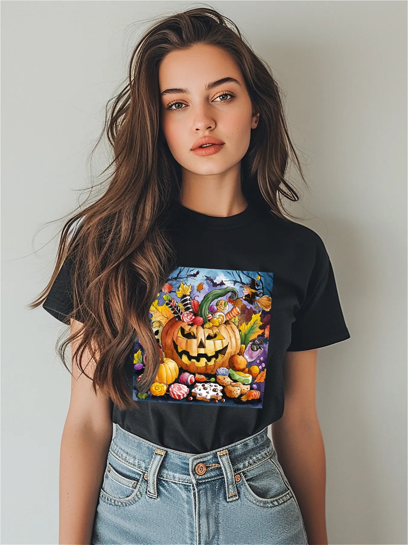 Earkoha Graphic T Shirts for Women Summer Casual Halloween Printed Tee Cotton Tops Loose Fit