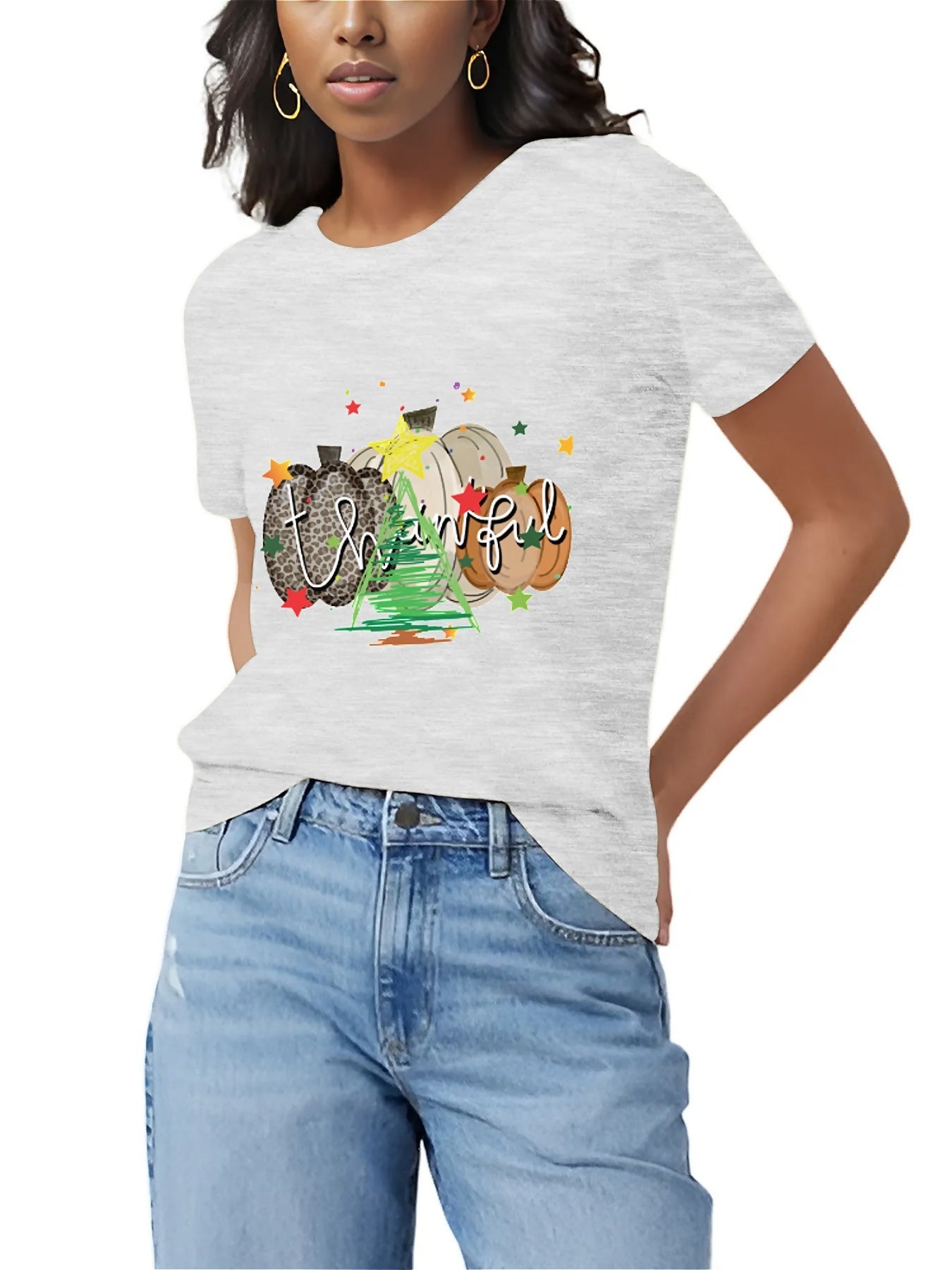 Earkoha Graphic T Shirts for Women Summer Casual Halloween Printed Tee Cotton Tops Loose Fit