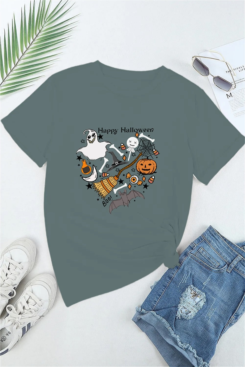 Earkoha Graphic T Shirts for Women Summer Casual Halloween Printed Tee Cotton Tops Loose Fit