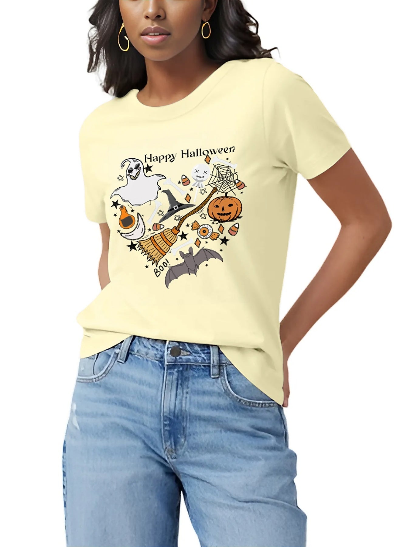 Earkoha Graphic T Shirts for Women Summer Casual Halloween Printed Tee Cotton Tops Loose Fit