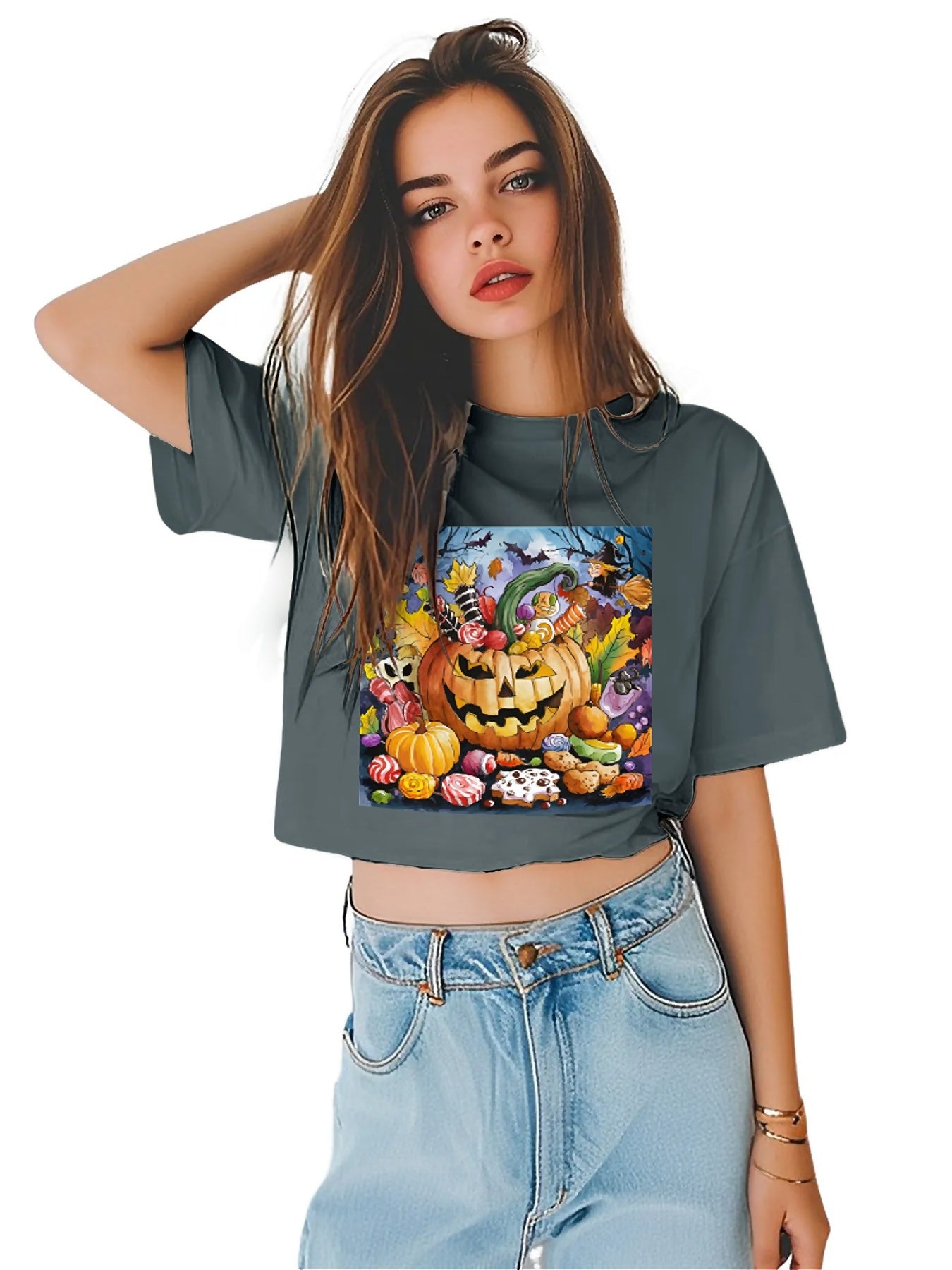 Earkoha Graphic T Shirts for Women Summer Casual Halloween Printed Tee Cotton Tops Loose Fit