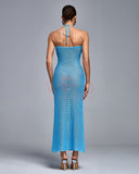 Halter Romance Floral Crochet Maxi Dress