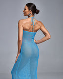 Halter Romance Floral Crochet Maxi Dress