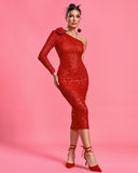 One Shoulder Flower Midi Sequin Dress