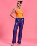 Purple Sequin Pants & Feather Corset Set