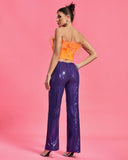 Purple Sequin Pants & Feather Corset Set