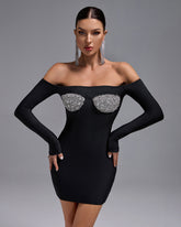 Off Shoulder Crystal-Bra Bandage Dress