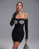 Off Shoulder Crystal-Bra Bandage Dress