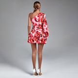 One Shoulder Mini Frill Bodycon Dress