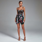 Floral Spaghetti Strap Spliced Lace Dress