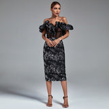 Off Shoulder Pleated Midi Elegant Bodycon Dress