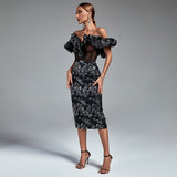 Off Shoulder Pleated Midi Elegant Bodycon Dress