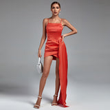 Strappy Satin Draped Ruched Mini Dress