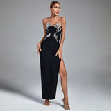 Crystal Embellished Flower Bra Maxi Bandage Dress