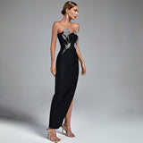 Crystal Embellished Flower Bra Maxi Bandage Dress