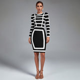 Black And White Stripe Midi Bandage Dress