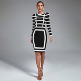 Black And White Stripe Midi Bandage Dress