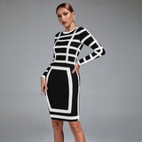 Black And White Stripe Midi Bandage Dress