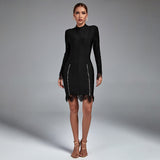 High Neck Long Sleeve Lace Bandage Dress
