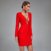 Long Sleeve Deep V Mini Bandage Dress