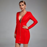 Long Sleeve Deep V Mini Bandage Dress