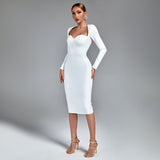 Square Collar Long Sleeve Plain Bandage Dress