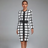 Black Stripe Midi Bandage Dress