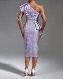 Slanted Shoulder Slit Midi Bodycon Dress