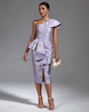 Slanted Shoulder Slit Midi Bodycon Dress