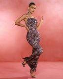 Backless Leopard Print Maxi Dress
