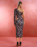 Asymmetric Leopard Print Midi Dress