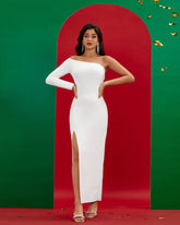 One-Sleeve High Slit Bandage Dress