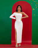 One-Sleeve High Slit Bandage Dress