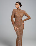 High Neck Crystal Embroidery Bodycon Dress