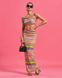 Rainbow Striped Cutout Bodycon Maxi Dress