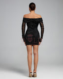 Off Shoulder Shiny Mesh Ruched Dress
