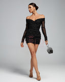 Off Shoulder Shiny Mesh Ruched Dress